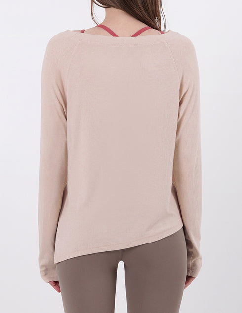Wide Neck Slit Long Sleeve